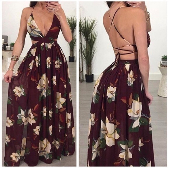 Mon Belle Amour Dresses & Skirts - 💥Host Pick💥Maroon Floral Maxi Dress